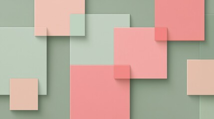 Poster - Overlapping pastel squares in shades of peach and green create a modern and soothing composition on a muted background
