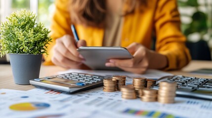 Aufkleber - A digital interface showing a breakdown of expenses and income with colorful charts and graphs representing personal finance management Stock Photo with copy space