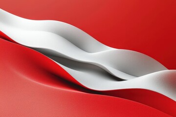 Fototapete - Smooth red and white waves create an abstract composition emphasizing texture and flowing movement in a minimalist style
