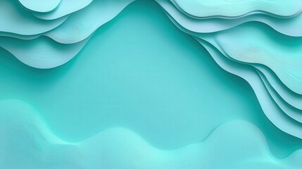 Poster - Curved turquoise layers overlap to form a vibrant, textured background, showcasing the beauty of simplicity and color in design