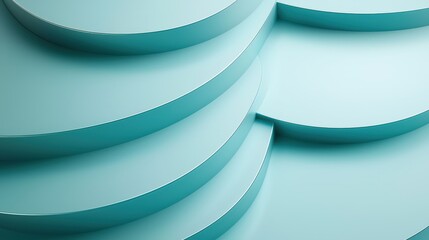 Fototapete - Layered circular shapes in soothing turquoise create a modern abstract design, reflecting light in a bright indoor space