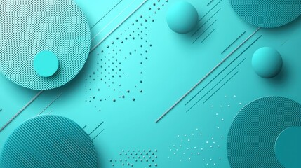 Fototapete - A modern design showcases different geometric shapes and patterns in varying sizes and textures against a vibrant teal background