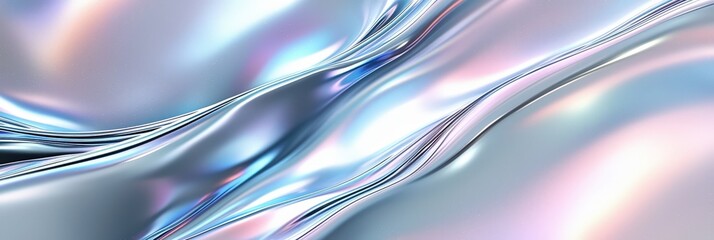 Poster - Iridescent fabric creates soft waves and reflects light, presenting a calm and abstract visual experience with fluid motion and color play