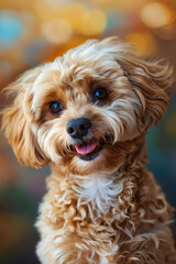 Poster - A small brown dog is smiling and looking at the camera