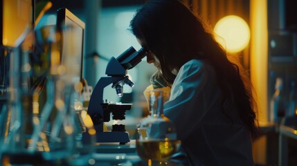 Poster - Scientist studying microscopic specimen