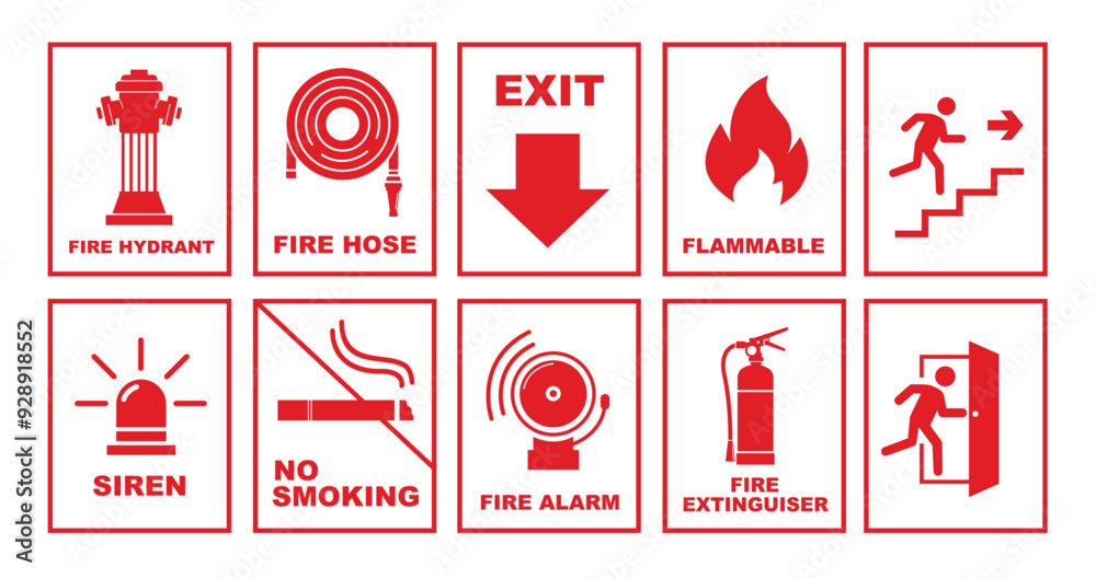 evacuation icon sign in case of fire. symbols related to fire and ...