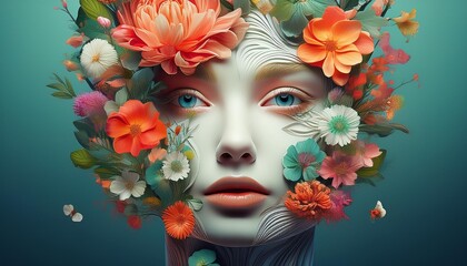 Captivating Floral Portrait Surreal Transformation of Woman s Face with Blooming Flowers