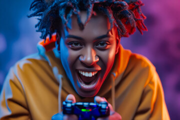 Sticker - A young man with dreadlocks playing a video game