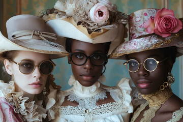 Poster - Three women wearing hats and glasses