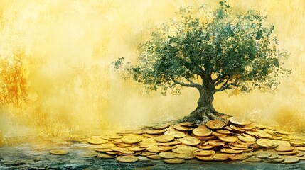 Poster - An illustration of a financial tree with leaves representing various aspects of money literacy such as budgeting saving investing and debt management Stock Photo with copy space