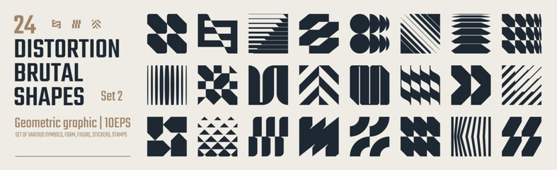 Poster - Postmodern abstract geometric graphic elements, Refraction and distortion glass effect various form, Brutalist vector shapes, trendy retro design symbols in Y2K aesthetics, vintage stickers, set 2