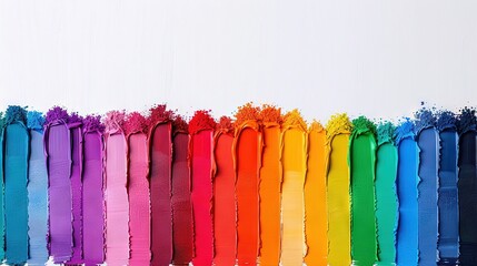   A row of rainbow-colored ribbons on a white background, reflecting the colors of the rainbow in its center