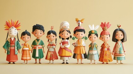 Wall Mural - A group of children dressed in traditional clothing are standing in a line