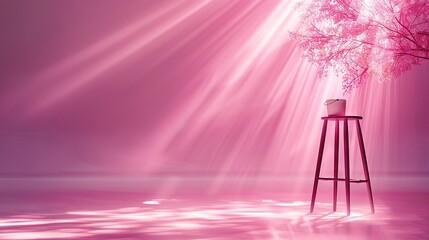 Wall Mural -   Pink tree with flowers on stand in front of bright pink background