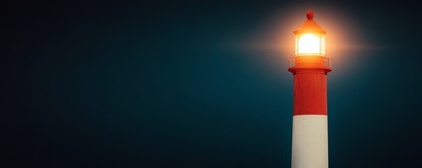 Isolated lighthouse glowing bright against dark background.