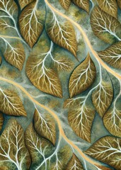 Canvas Print - Golden leaves with intricate veins form a textured pattern