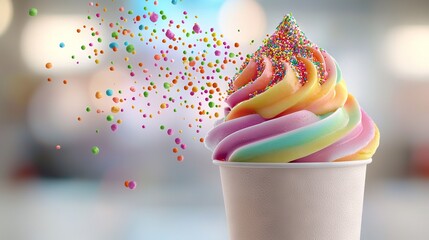 Wall Mural -   A close-up of a scoop of ice cream adorned with sprinkles and festive confetti