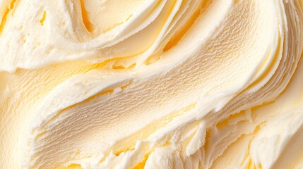 Wall Mural -   A yellow-and-white ice cream cone, photographed in close detail, is displayed on a white background with visible icing textures