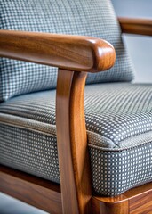 Sticker - Close-up of a wooden chair arm with textured upholstery