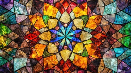 Wall Mural - Background with the vibrant patterns of stained glass. Stained Glass Kaleidoscope texture background 