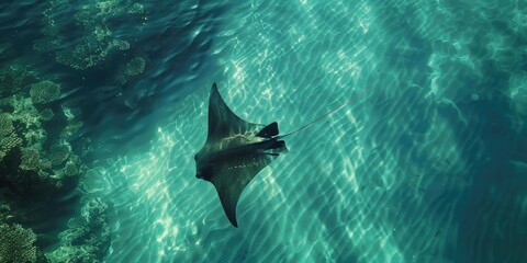 Wall Mural - Aetomylaeus Myliobatis eagle ray gliding through turquoise waters