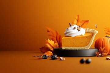 Aufkleber - A minimalist image showing a simple representation of pumpkin pie set against an agricultural background