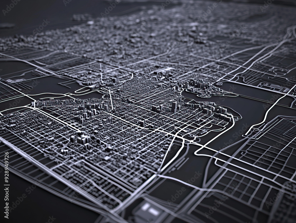 Technical aerial visual, 3D LiDAR GIS aerial map satellite scan model ...