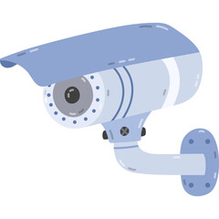 Fototapete - Cute cartoon smart security camera for home safety, surveillance. Hand drawn closed CCTV camera to protect public and private property isolated. Remote house security device controlling via telephone.