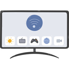 Fototapete - Cute cartoon smart TV with internet and wireless control via smartphone. Hand drawn intelligence television display for watching video, webinar, news. Internet of things device isolated on background.