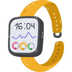 Fototapete - Cute cartoon wrist smart watch and fitness tracker showing day activity, steps, heartbeat. Intelligence device with display and silicone bracelet. Electronic hand accessory from Internet of things