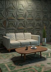 Canvas Print - Contemporary living space with geometric wall patterns