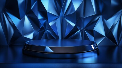 Poster - Metallic Blue Podium with Sharp Edges, Dynamic and Futuristic for Tech Product Launches