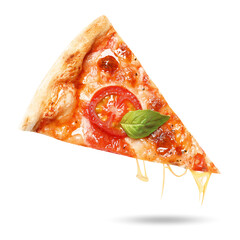 Wall Mural - Slice of delicious pizza in air on white background