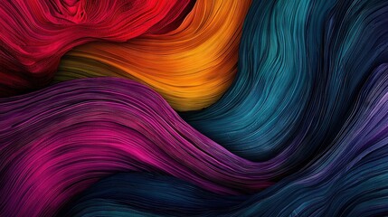 Poster -   A close-up image featuring a rainbow-colored wave background with multiple hues including red, blue, yellow, green, orange, purple, and blue