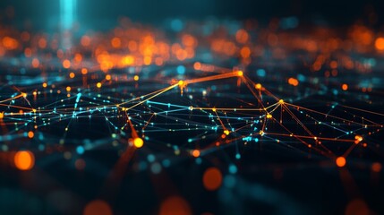 Poster - Virtual Network with Intricate Digital Nodes and Smooth Color Transitions