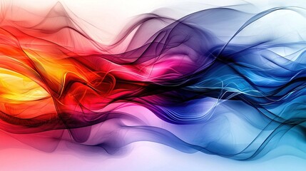 Wall Mural -   Multicolored wave on white-blue background with red, yellow, blue hues