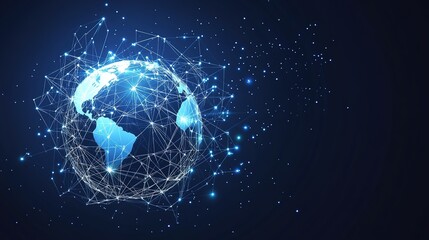 Poster - Digital representation of the Earth surrounded by interconnected network lines and glowing stars
