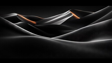 Wall Mural -   A monochrome image of a sand dune landscape with warm orange illumination from above