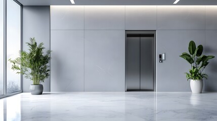 Wall Mural - Modern Lobby Interior with a Window and an Elevator