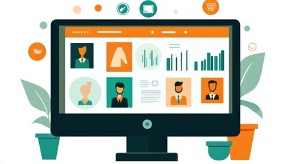 Poster - Analyzing business lead generation with virtual icons on screen
