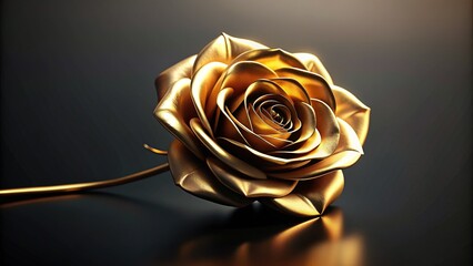 Luxurious metallic gold rose rests on a sleek black background, its delicate petals and stem shimmering with opulent glamour and sophistication.