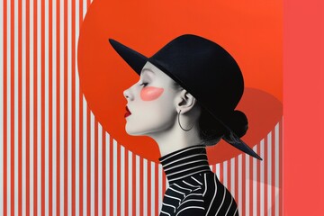 Sticker - A person wearing a black hat and striped shirt, straightforward image