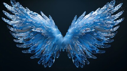 Poster - A stunning pair of blue crystal wings with intricate details against a dark background