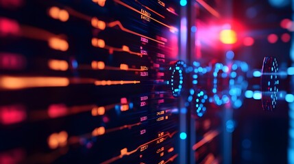 Poster - Vibrant abstract digital design showcasing glowing lines and nodes, symbolizing technology, data, and connectivity in a modern landscape.