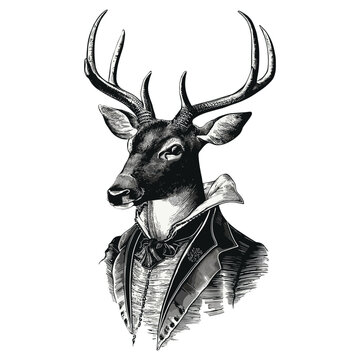 Deer wearing suit, T-shirts, Logo, Vector design White Background