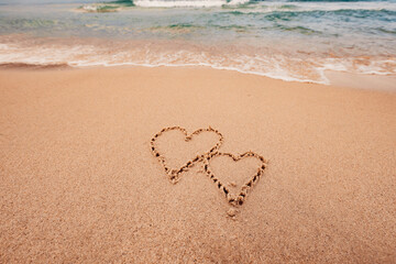 Poster - The inscription I love you on the seashore with palm trees