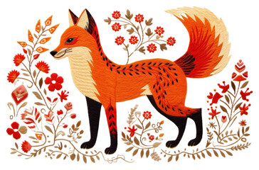 Poster - PNG  Fox in embroidery style pattern animal mammal.