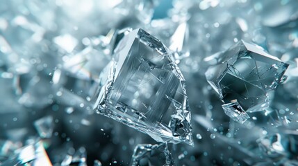 Poster - Shattered glass pieces reflecting light in a close-up view
