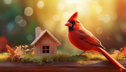 Wall Mural - Nature's Protector: The Cardinal Bird and the Little House