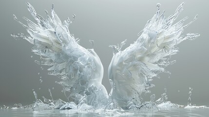 Poster - Wings created from water splashes in a serene, minimalistic setting